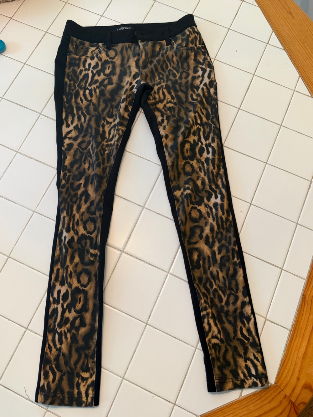 Leopard Skinny Pants Black two tone statement bottom travel party costume office